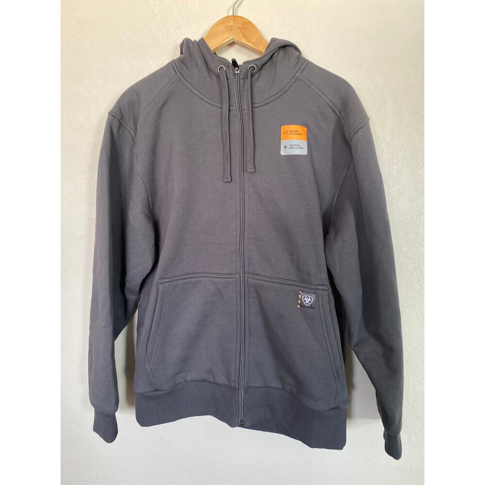 Ariat Men’s Rebar All-Weather Full-Zip Hoodie Gray Jacket Fleece Lining, Med